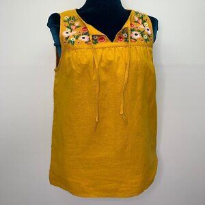 J Crew XXS Sleeveless Shirt Floral Embroidered Mustard Yellow